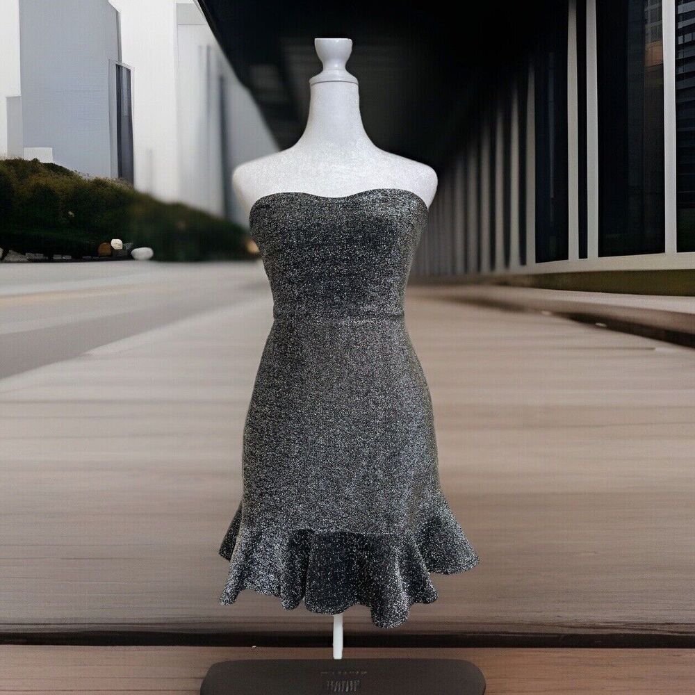 TopShop Womens 4 Petite Silver Metallic Strapless Mini Dress Holidays Whimsigoth